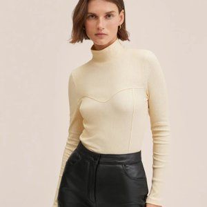 NWT MANGO CREAM LONG SLEEVE COTTON BRA TOP